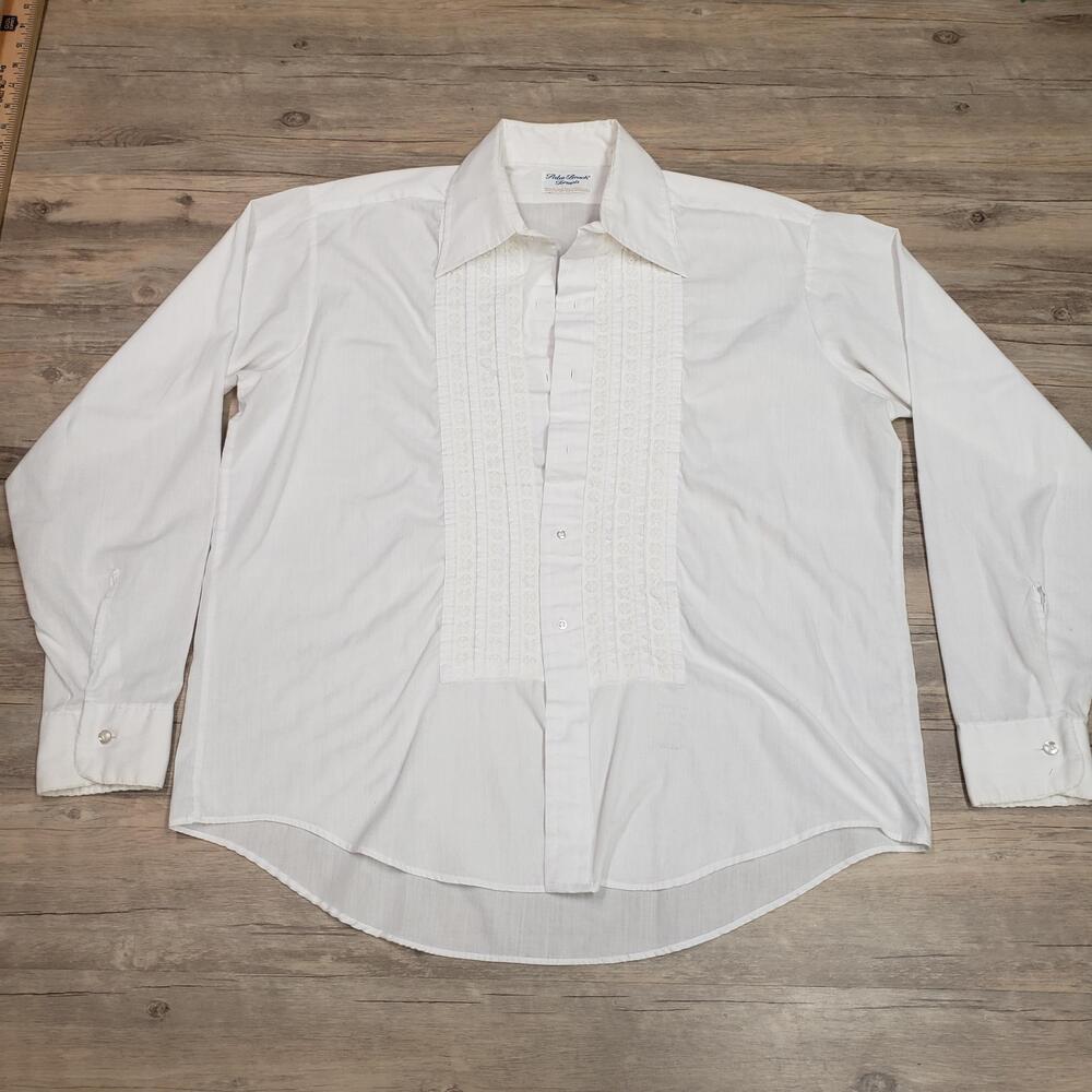 Vintage Palm Beach Formals Shirt Mens 17 White Pleated Dress Tuxedo LS USA